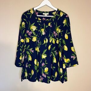 Appleseed’s Women’s Navy Lemon 3/4 Length Sleeve Top NWT